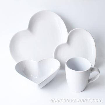 Stoneware fino 16pcs de forma de corazón de corazón vajilla esmaltada